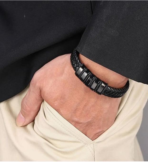 PrimeChain Silver Chain For Men Stainless Steel Square Silver Pendant With Black Leather Bracelet For Men Boys Love Gifts Combo