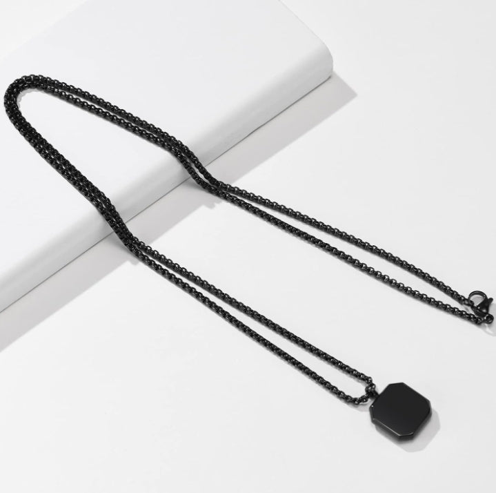 PrimeChain Silver Chain For Men Stainless Steel Square Silver Pendant With Black Leather Bracelet For Men Boys Love Gifts Combo