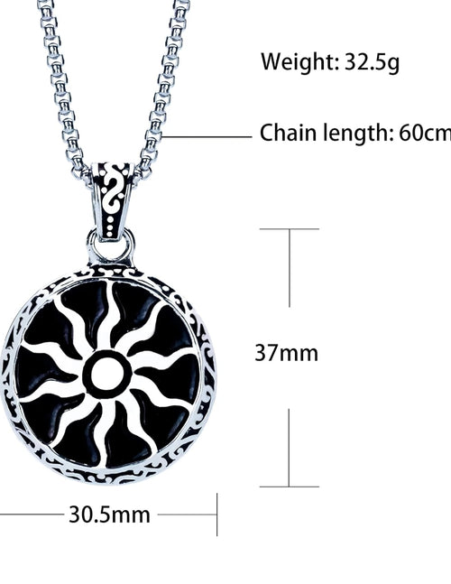PrimeChain Men's Jewellery Silver Chain For Mens Sun Power Design Silver Pendant For Boys Men Stainless Steel Black Silver Locket Pendant Necklace For Boys And Men
